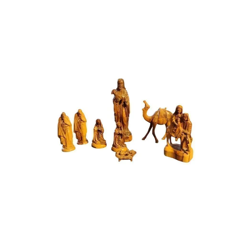 Hand Carved Olive Wood Jesus holding Baby Lamb And Staff Made In Bethlehem 10.5”